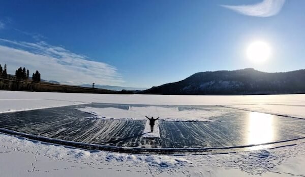 Giant Canadian flag carved into frozen B.C. lake in patriotic display